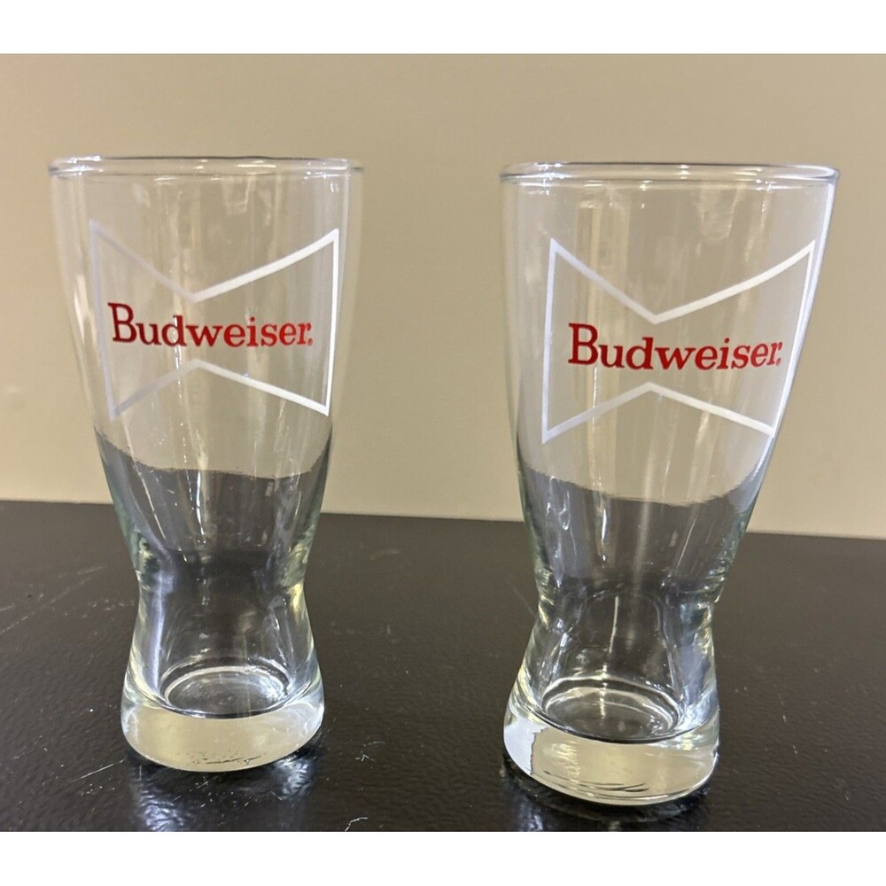 Budweiser Vintage 12 Oz Beer Glass | Lot Of 2 | 6” Tall | Red Bow Design